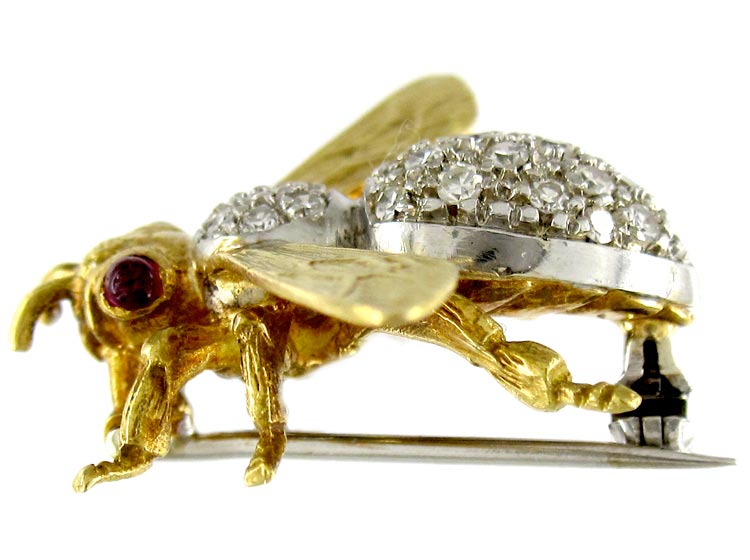 Gold & Diamond Bug Brooch The Antique Jewellery Company