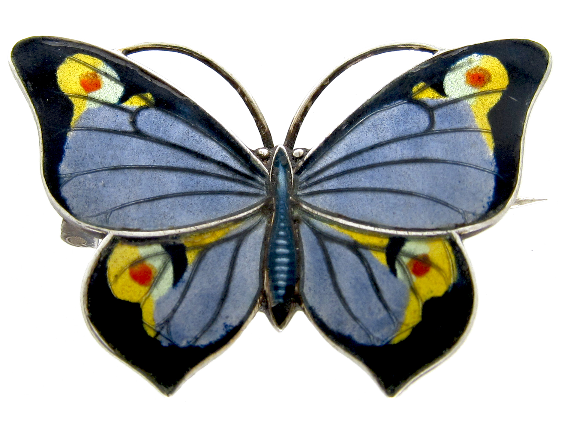 Silver & Enamel Butterfly Brooch The Antique Jewellery Company