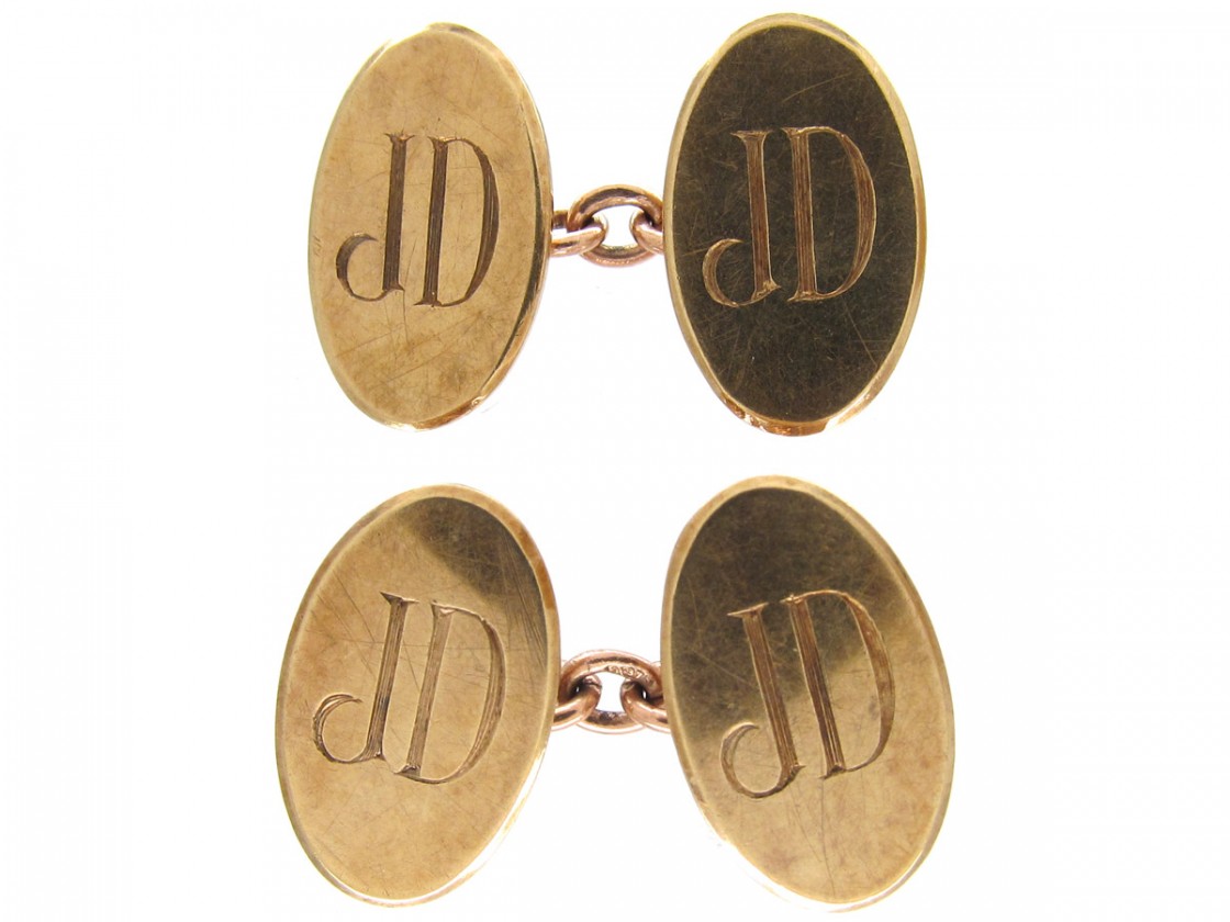 9ct Gold Monogrammed Cufflinks - The Antique Jewellery Company