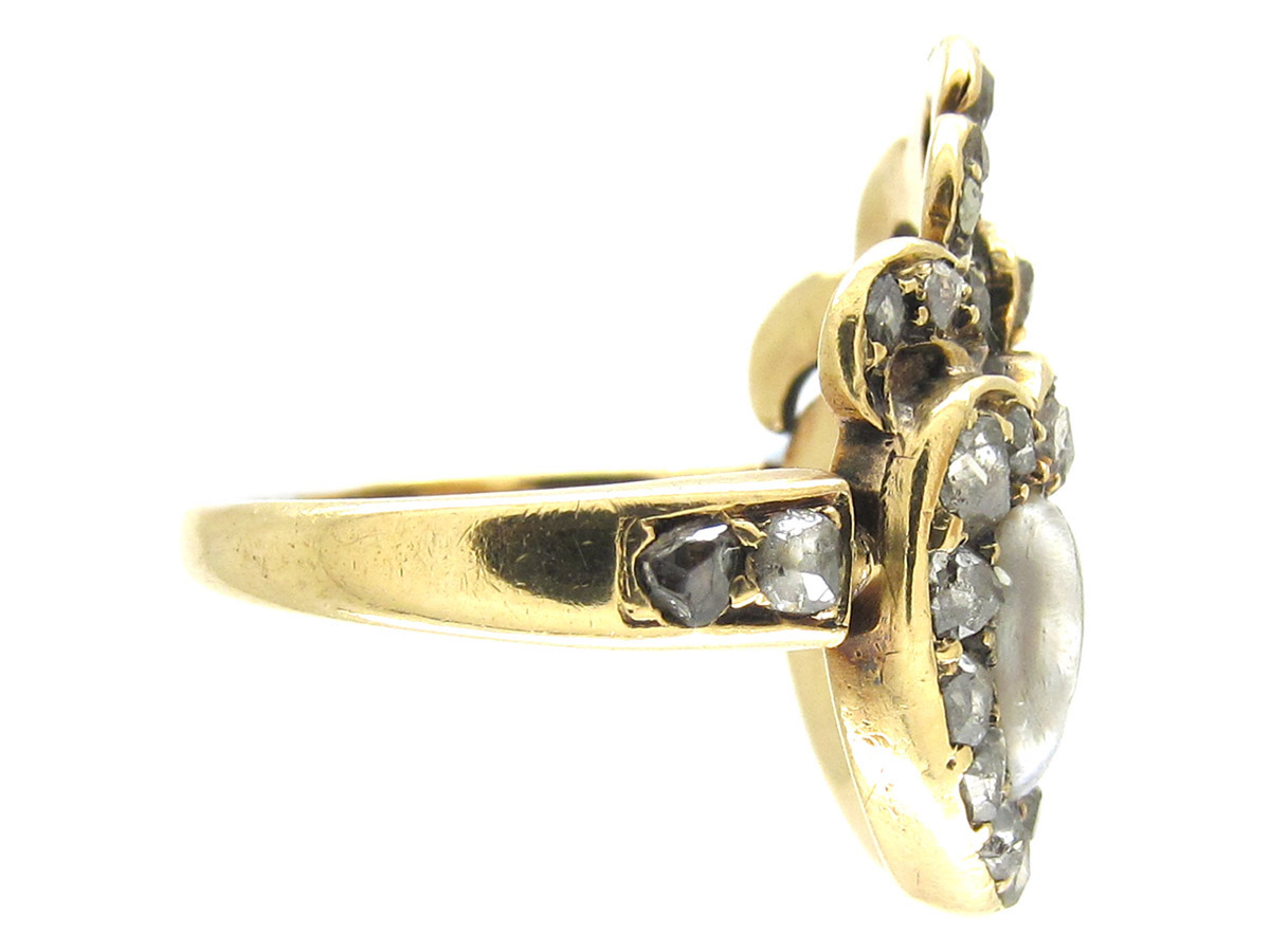 Victorian 18ct Gold Natural Pearl & Garnet Double Heart Ring - The
