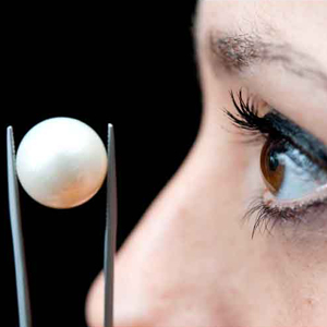 A jewellery specialist holds the largest ever round natural saltwater pearl offered at auction