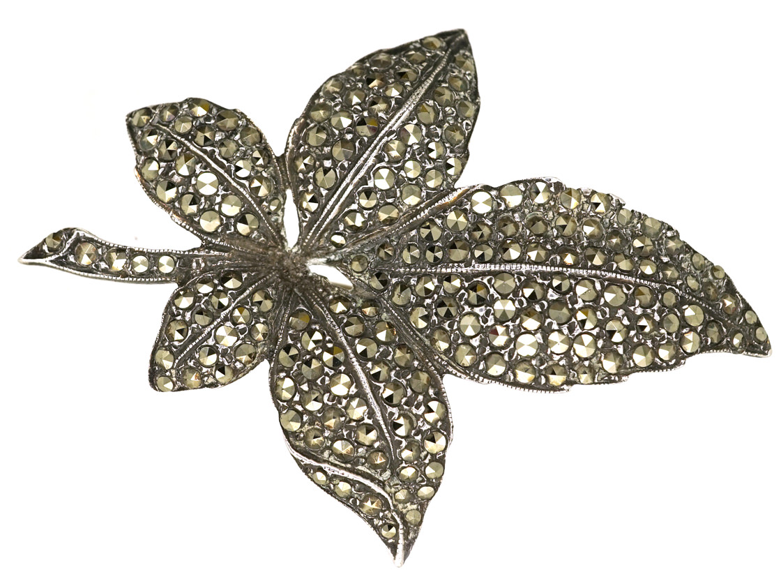 Silver & Marcasite Leaf Brooch and Pendant The Antique Jewellery Company
