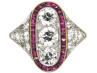 Art Deco Platinum, Ruby & Diamond Oval Shaped Ring