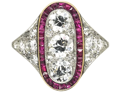 Art Deco Platinum, Ruby & Diamond Oval Shaped Ring