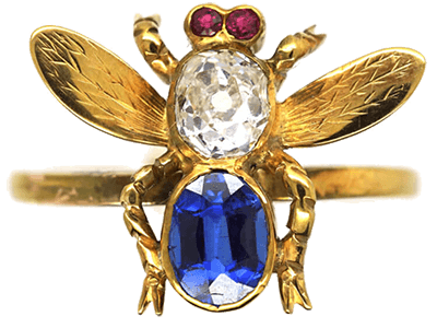 15ct Gold Diamond, Sapphire & Ruby Bee Ring