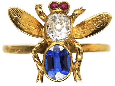 15ct Gold Diamond, Sapphire & Ruby Bee Ring