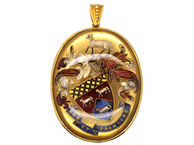 18ct Gold Rock Crystal Reverse Intaglio Coat of Arms Pendant