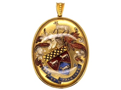 18ct Gold Rock Crystal Reverse Intaglio Coat of Arms Pendant