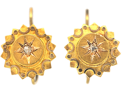 Victorian 15ct Gold Round Earrings set with a Rose Diamond