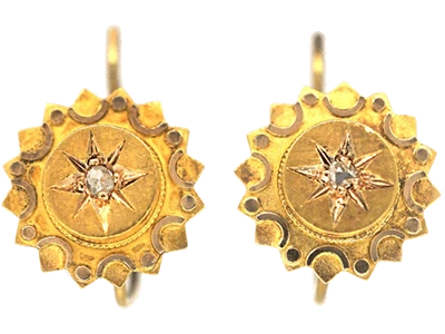 Victorian 15ct Gold Round Earrings set with a Rose Diamond