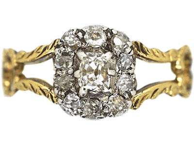 Georgian 15ct Gold & Old Mine Cut Diamond Cluster Ring