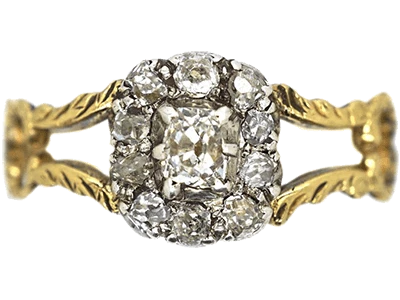 Georgian 15ct Gold & Old Mine Cut Diamond Cluster Ring