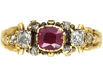 Georgian 18ct Gold, Ruby & Diamond Ring