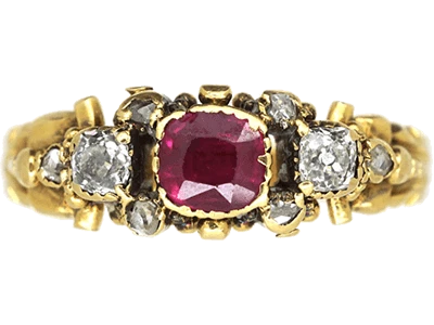 Georgian 18ct Gold, Ruby & Diamond Ring
