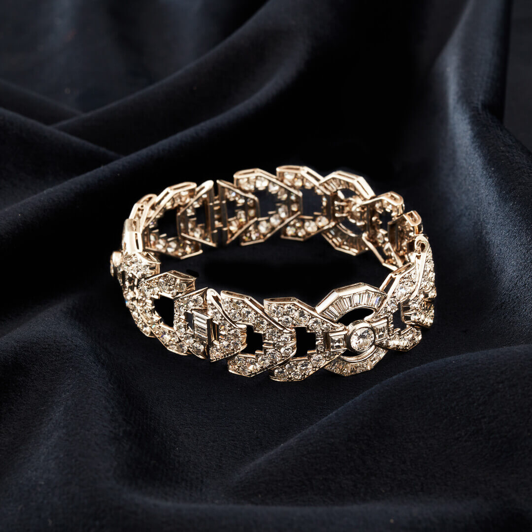 An Art Deco Platinum and Diamond Geometric Bracelet