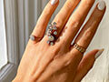 Edwardian 9ct Gold Flower Ring set with Four Garnets & a Natural Pearl