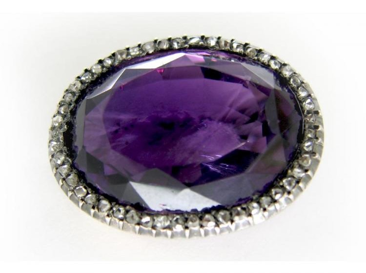 Amethyst & Diamond Oval Brooch The Antique Jewellery Company