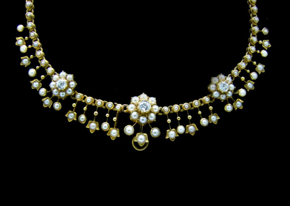 Split-Pearl & Diamond Necklace - The Antique Jewellery Company