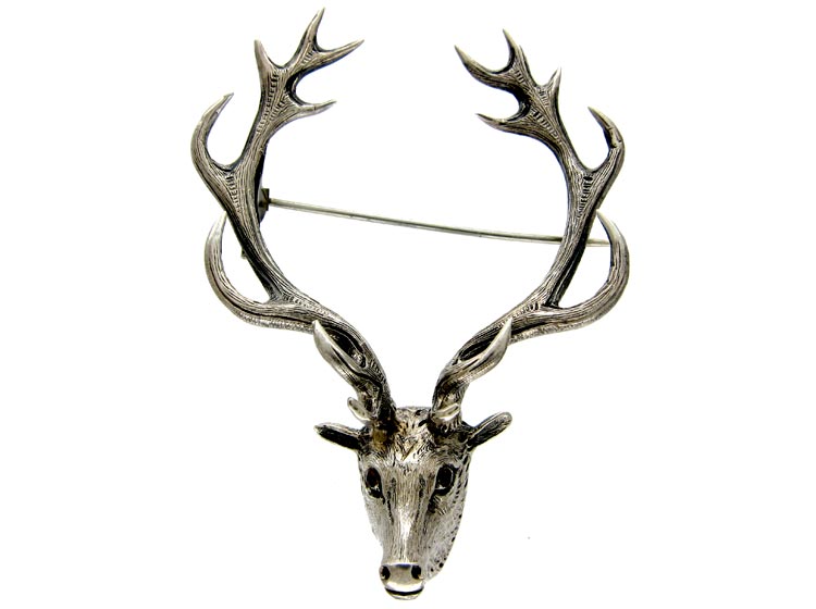 Scottish Silver Stag's Head Brooch The Antique Jewellery Company