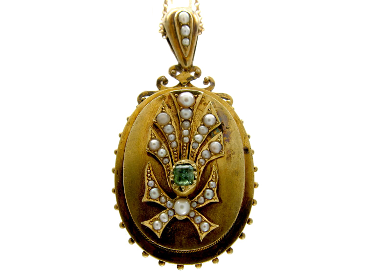 Victorian Emerald & Pearl Gold Locket Pendant The Antique Jewellery