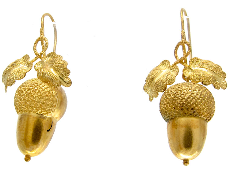 Victorian Acorn Drop Gold Earrings The Antique Jewellery Company Victorian Acorn Drop Gold Earrings