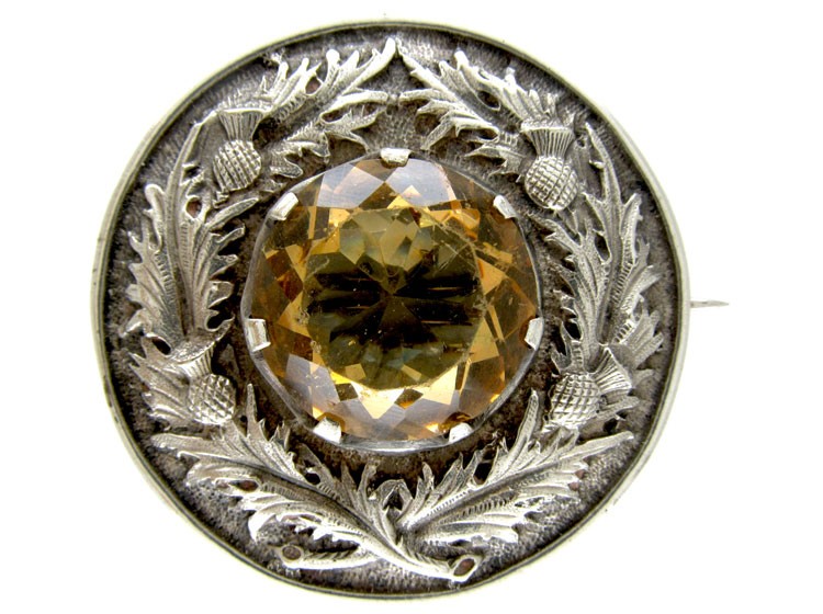 Large Silver & Citrine Scottish Victorian Brooch (684C) The Antique Jewellery Company