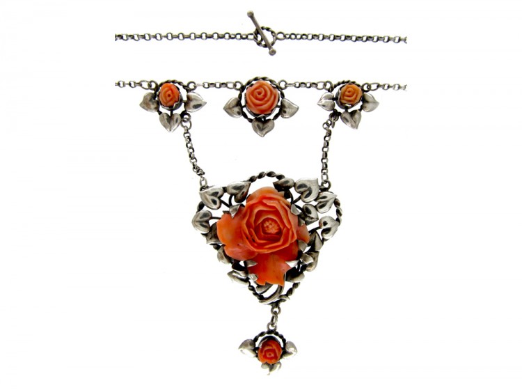 Arts & Crafts Silver & Coral Necklace The Antique Jewellery Company