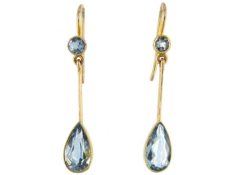 Aquamarine 15ct Gold Drop Earrings The Antique Jewellery Company