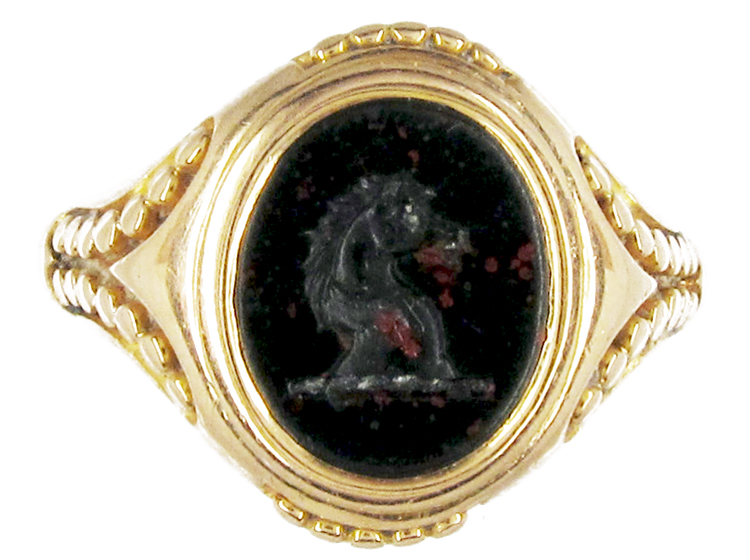 Victorian 18ct Gold Bloodstone Horse  Head Signet Ring  