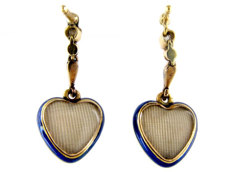 Victorian Blue Enamel Diamond Heart Drop Earrings The Antique