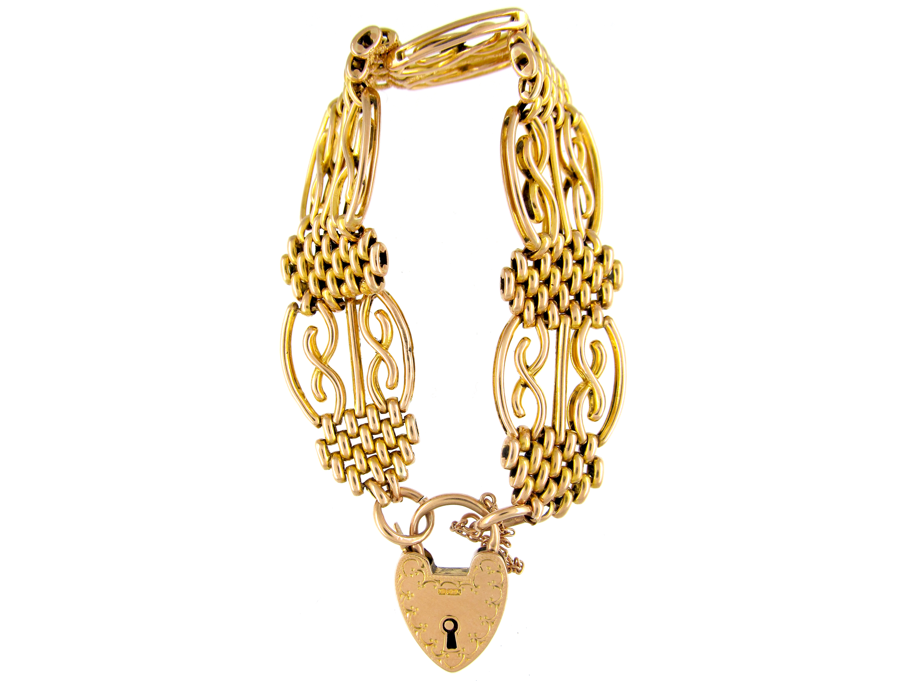 9ct Gold Wide Gate Bracelet with Padlock Clasp The Antique Jewellery