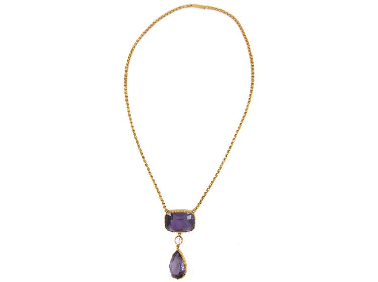 Victorian 18ct Gold Amethyst & Diamond Drop Pendant The Antique
