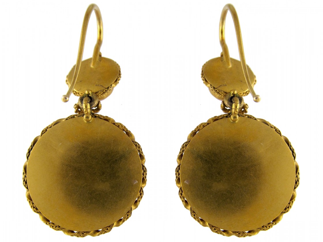 18ct Gold & Coral Victorian Drop Earrings - The Antique Jewellery Company