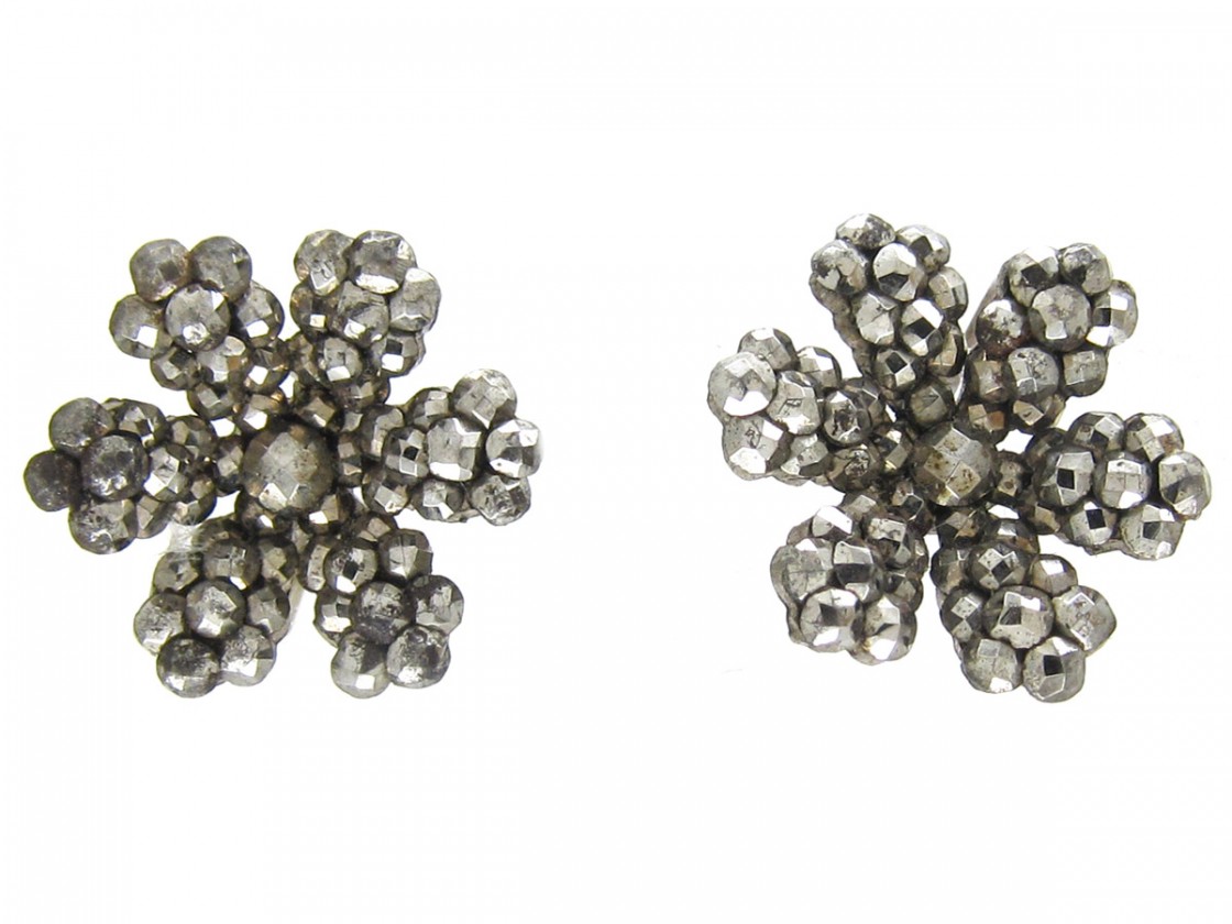 Georgian Cut Steel Flower Earrings - The Antique Jewellery Company