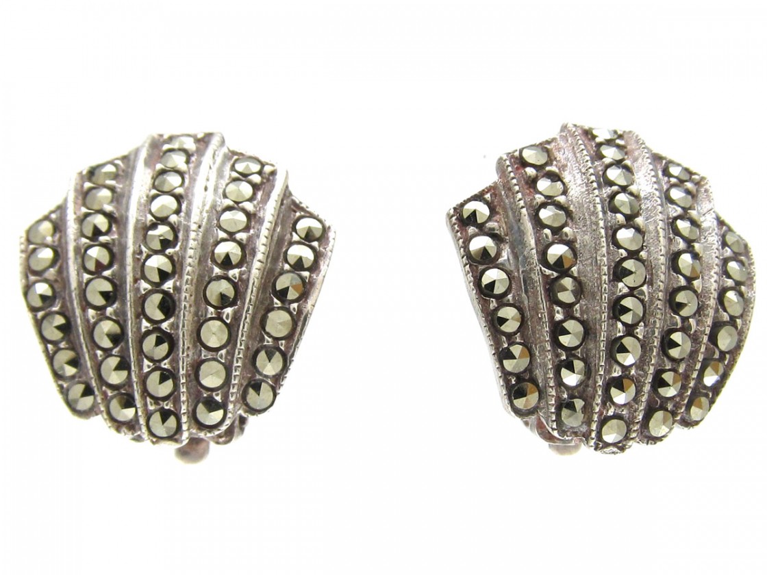 Silver Marcasite Art Deco Clip Earrings The Antique Jewellery Silver Marcasite Art Deco Clip Earrings