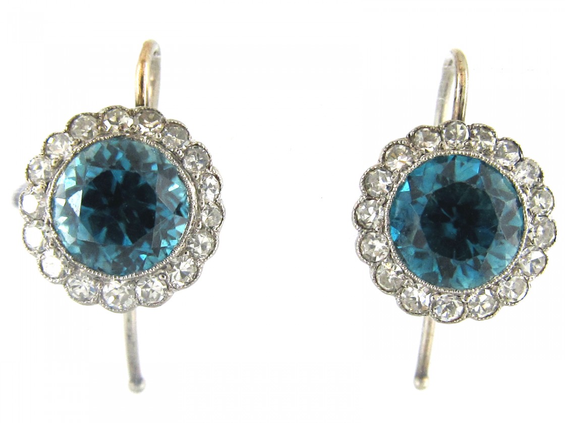 Edwardian Blue Zircon Diamond Cer Earrings The Antique Edwardian Blue Zircon Diamond Cer Earrings