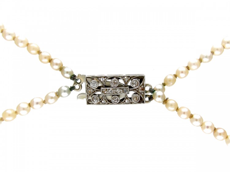 Two Row Graduated Pearl Necklace with Diamond Clasp The Antique