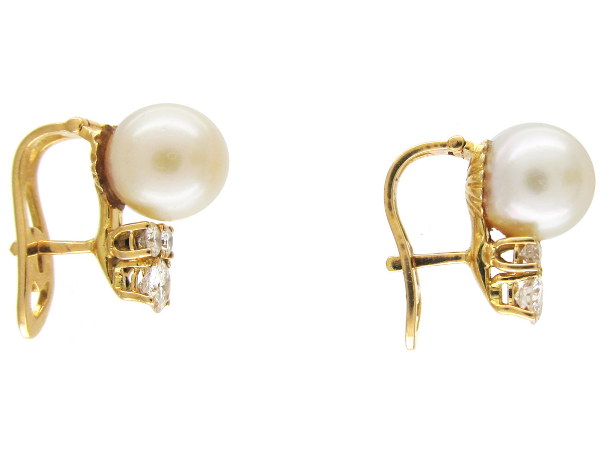 Pearl & Diamond Clip & Post Earrings - The Antique Jewellery Company