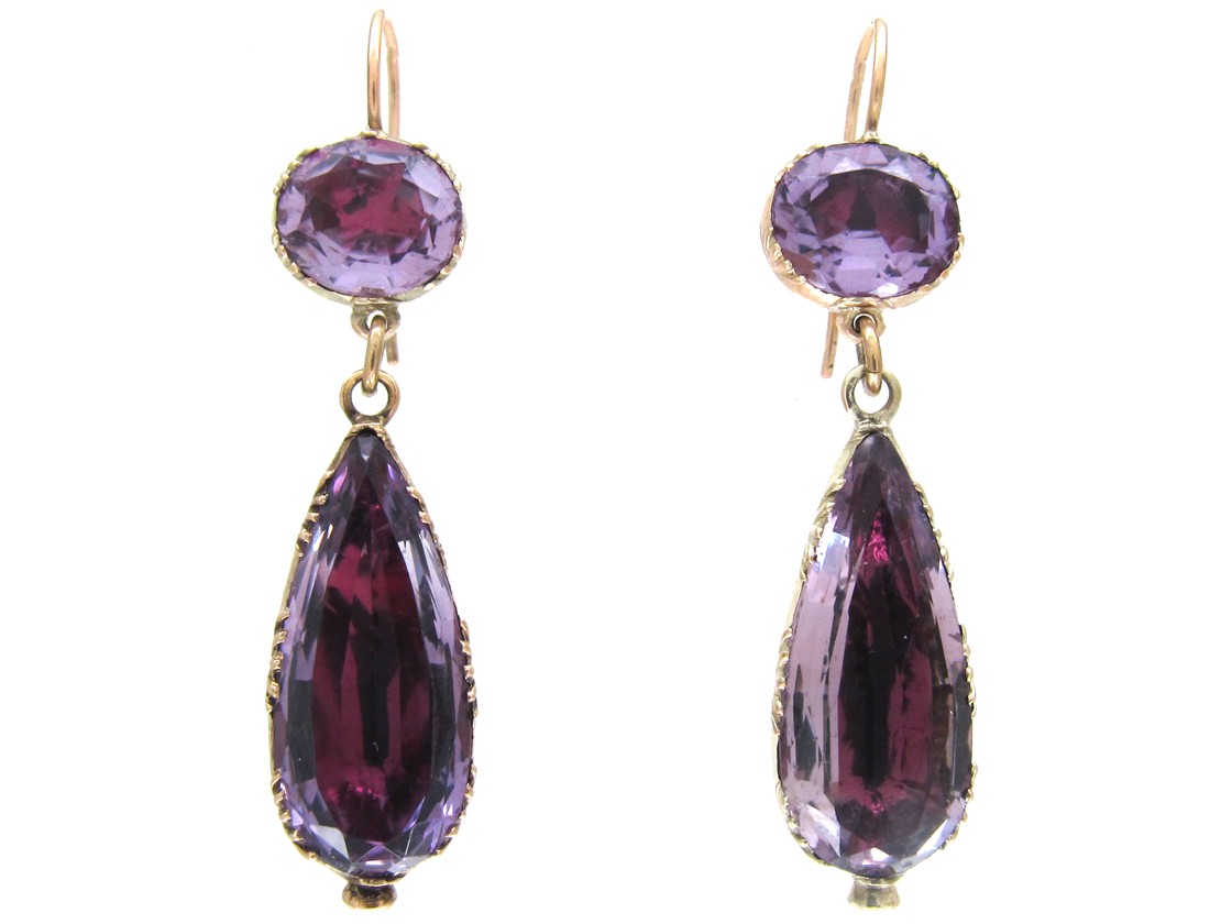 Georgian Foiled Amethyst Drop Earrings The Antique Jewellery Company Georgian Foiled Amethyst Drop Earrings