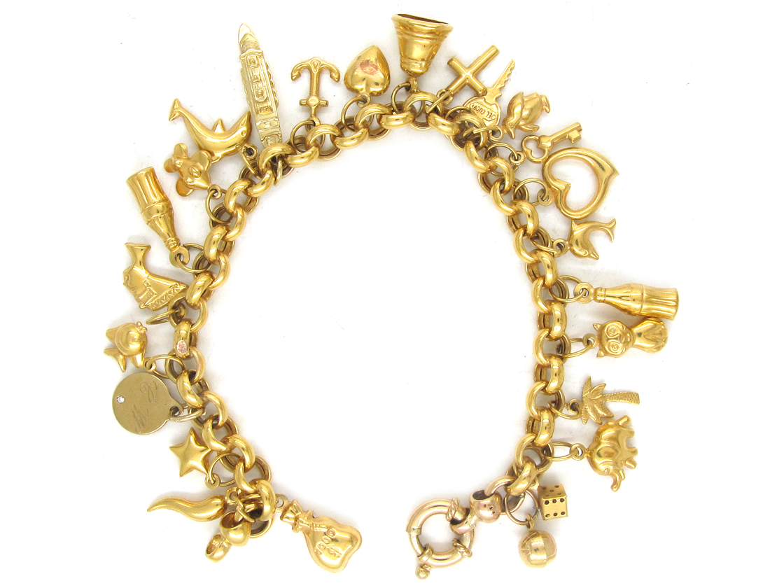 9ct Gold Multi Charm Bracelet - The Antique Jewellery Company