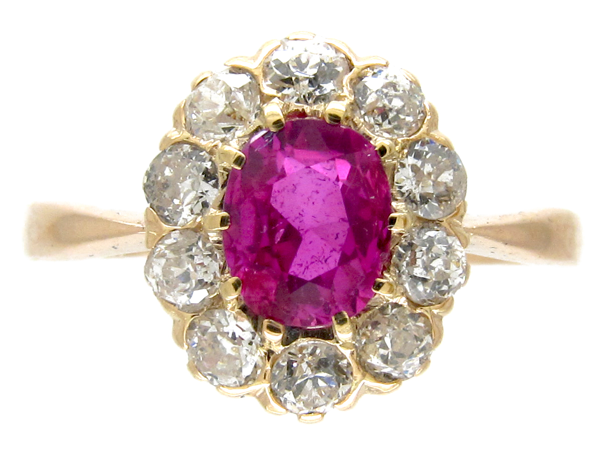 Edwardian Ruby & Diamond Cluster Ring - The Antique Jewellery Company
