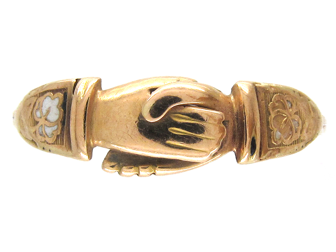 Gold Georgian Opening Hands Fede Gimmel Ring - The Antique Jewellery