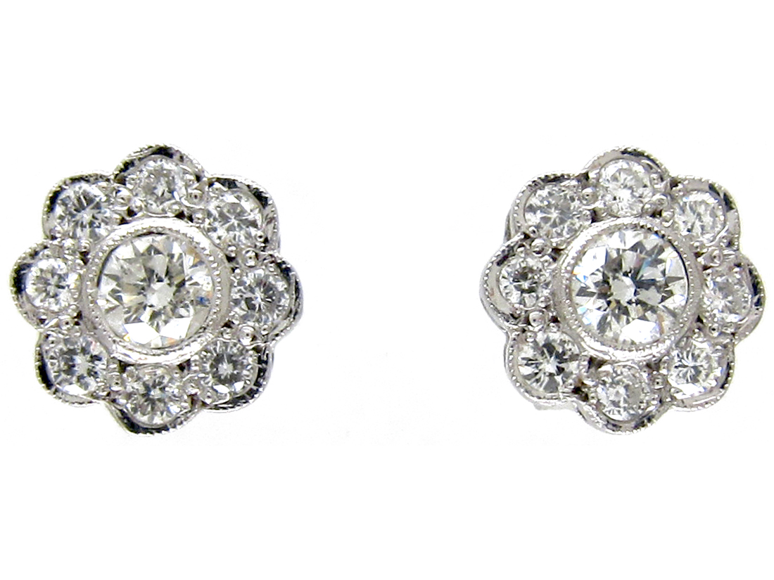 18ct White Gold Diamond Daisy Cer Earrings The Antique 18ct White Gold Diamond Daisy Cer Earrings