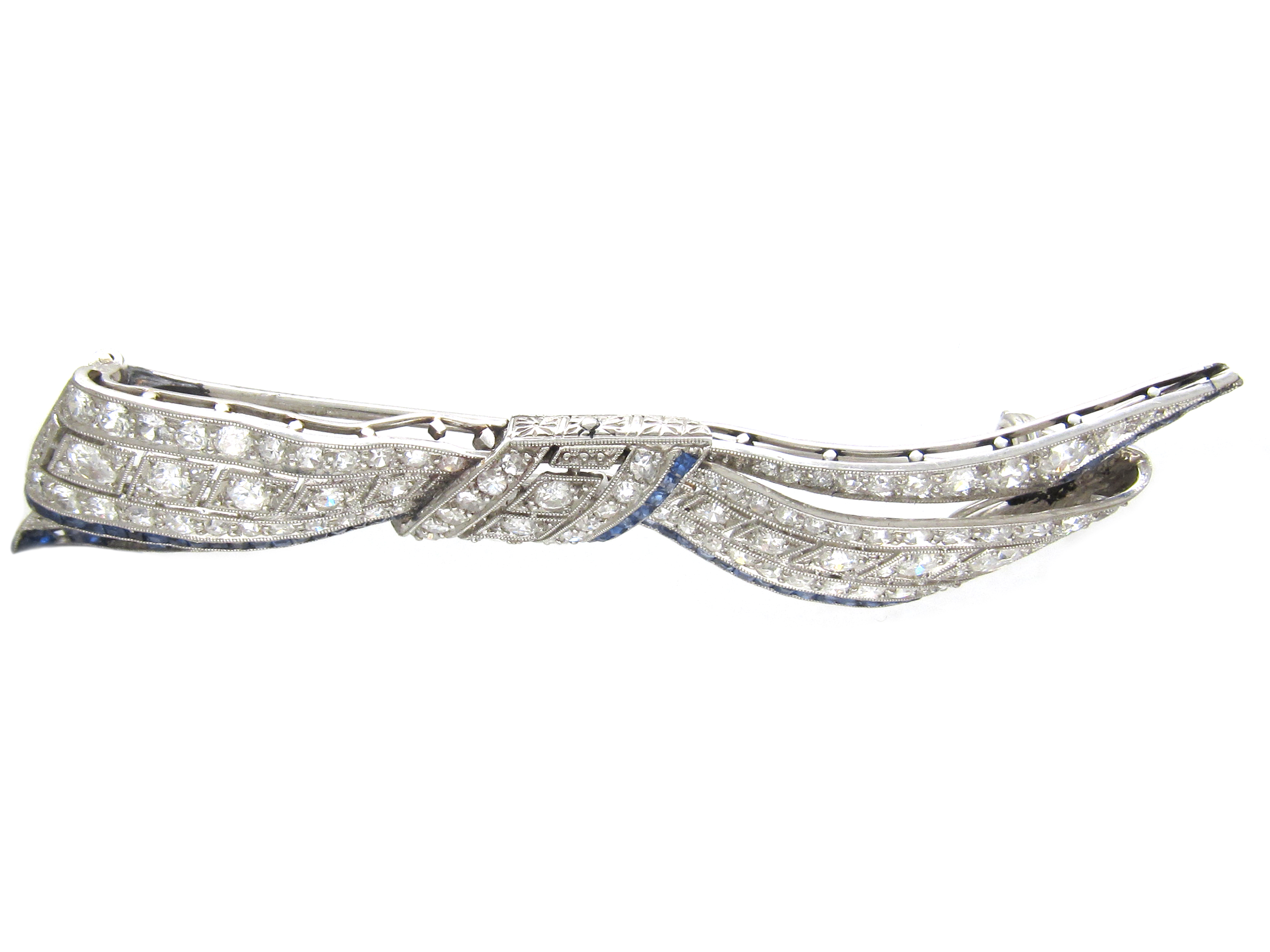 Art Deco Platinum, Diamond & Sapphire Bow Brooch The Antique