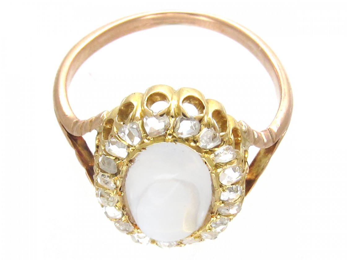 Edwardian Moonstone & Diamond Cluster Ring - The Antique Jewellery Company