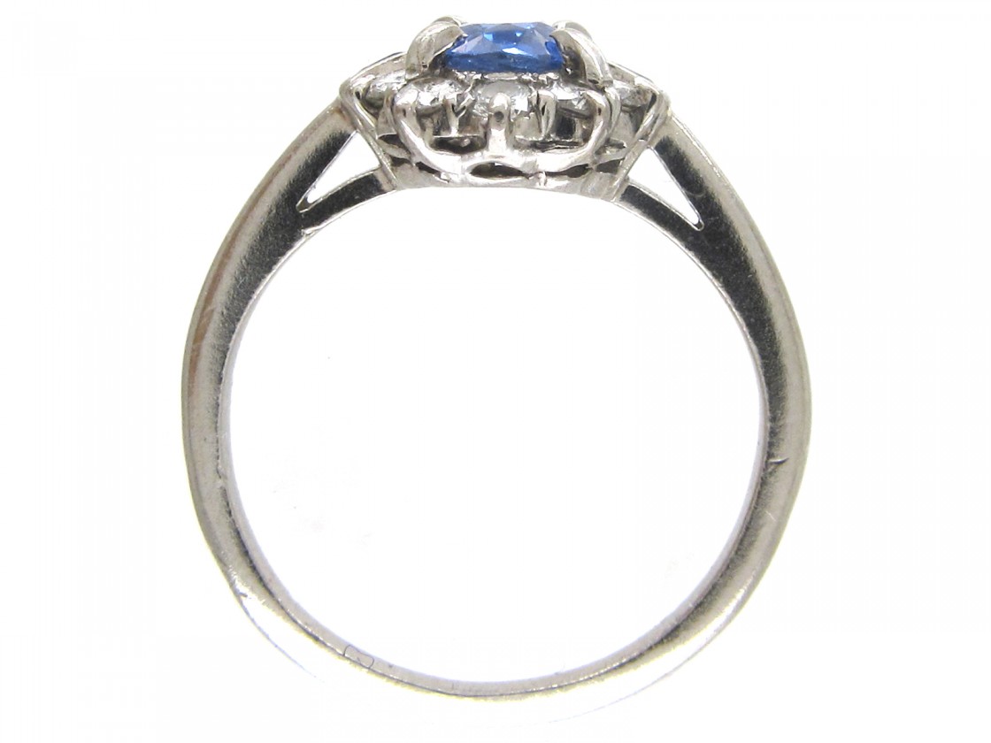 Art Deco Oval Sapphire & Diamond Ring - The Antique Jewellery Company