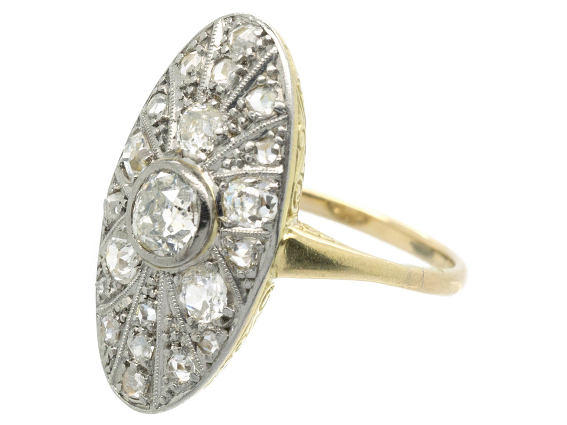 Art Deco 14ct Gold Oval Starburst Design Diamond Ring - The Antique ...