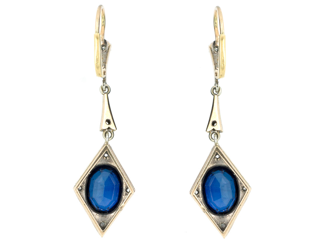 Art Deco Synthetic Sapphire & Diamond Drop Earrings - The Antique ...