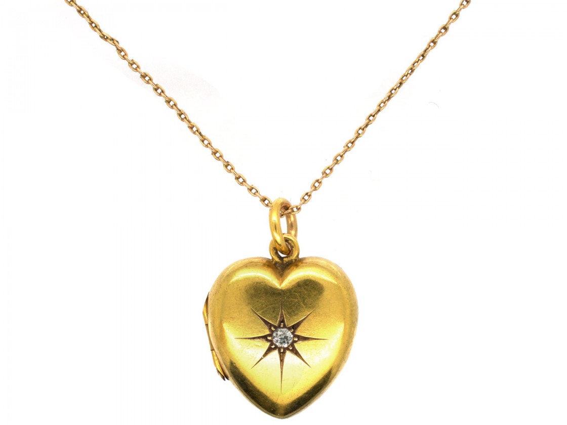 Victorian 15ct Gold Heart Locket Set With a Diamond on 9ct Gold Chain ...