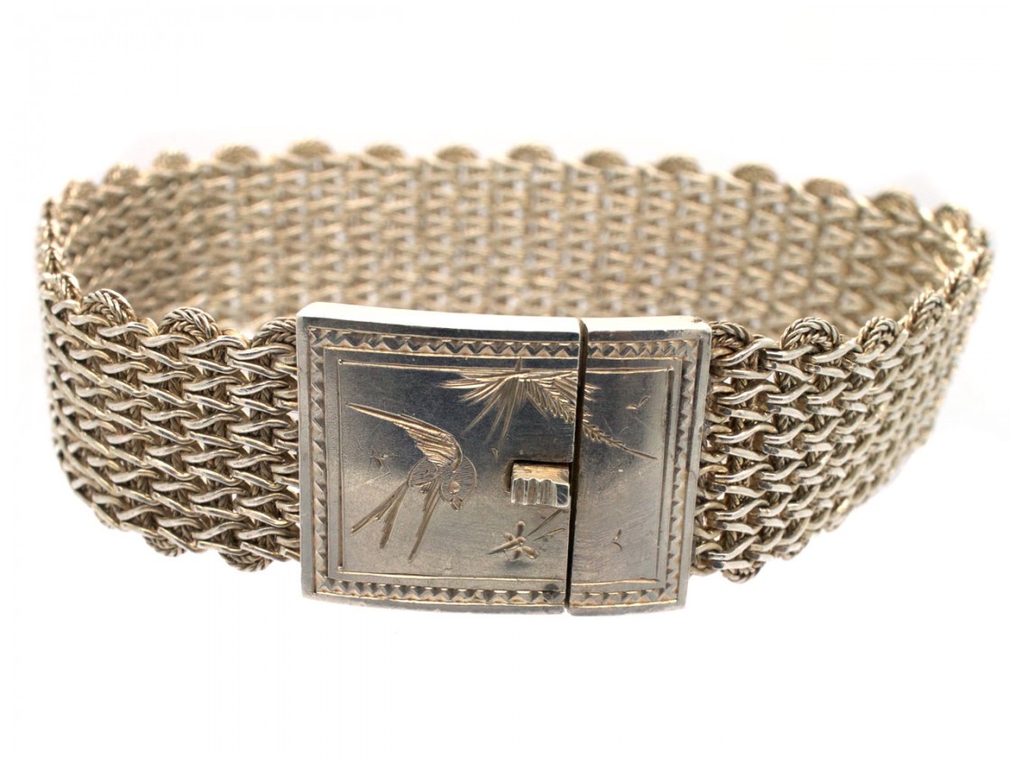 Victorian Woven Silver Bracelet With Swallow Motif Clasp The Victorian Woven Silver Bracelet With Swallow Motif Clasp